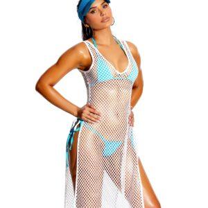 Crochet Swim Cover-up Dress with Side Slits. - 11025