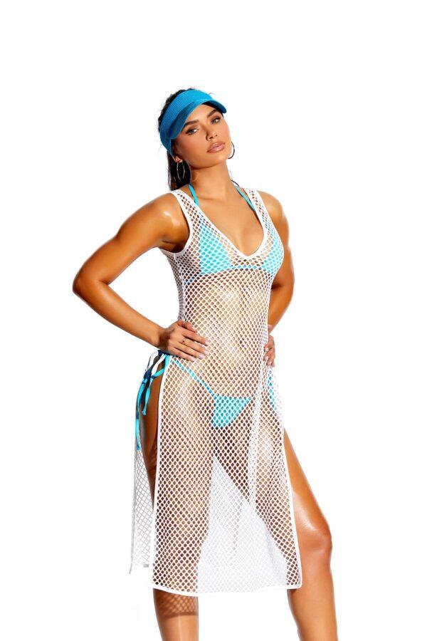Crochet Swim Cover-up Dress with Side Slits. - 11025