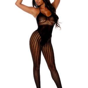 Crochet and Opaque Footless Bodystocking with Open Crotch. - 12077