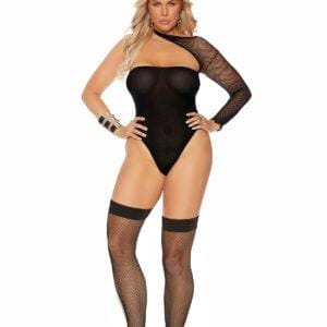 Opaque Teddy with Fishnet Sleeve and Matching Stockings. - 12083Q