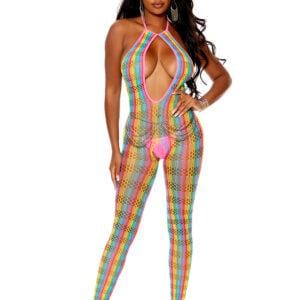 Crochet Net Footless Bodystocking with Open Crotch. - 12102