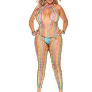 Crochet Net Footless Bodystocking with Open Crotch. - 12102Q