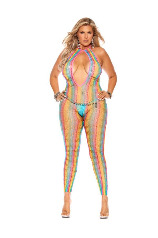 Crochet Net Footless Bodystocking with Open Crotch. - 12102Q