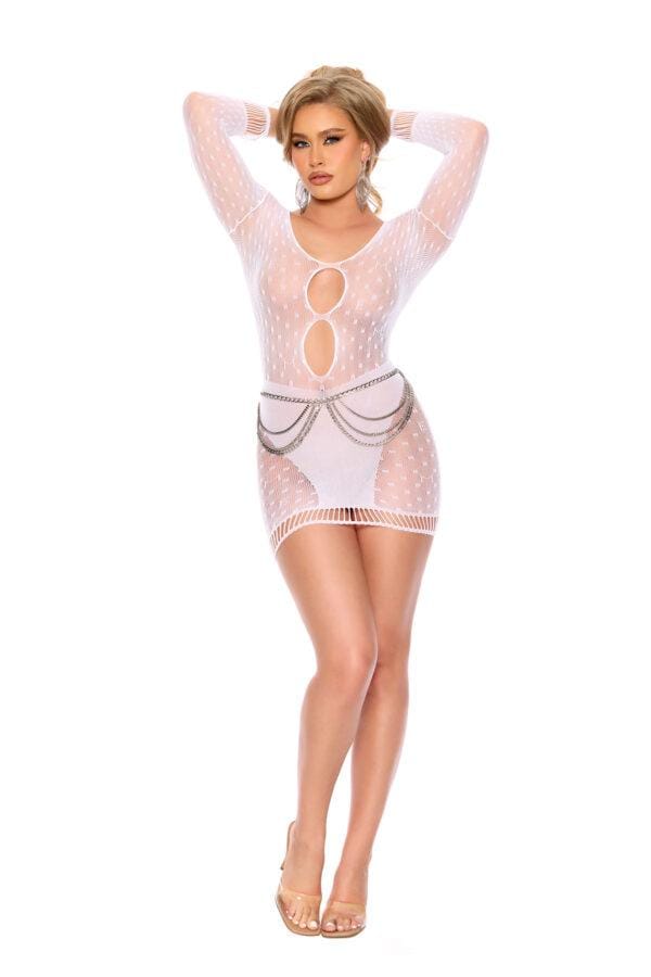 Polka Dot Crochet Mini Dress with Keyhole Front… - 12168