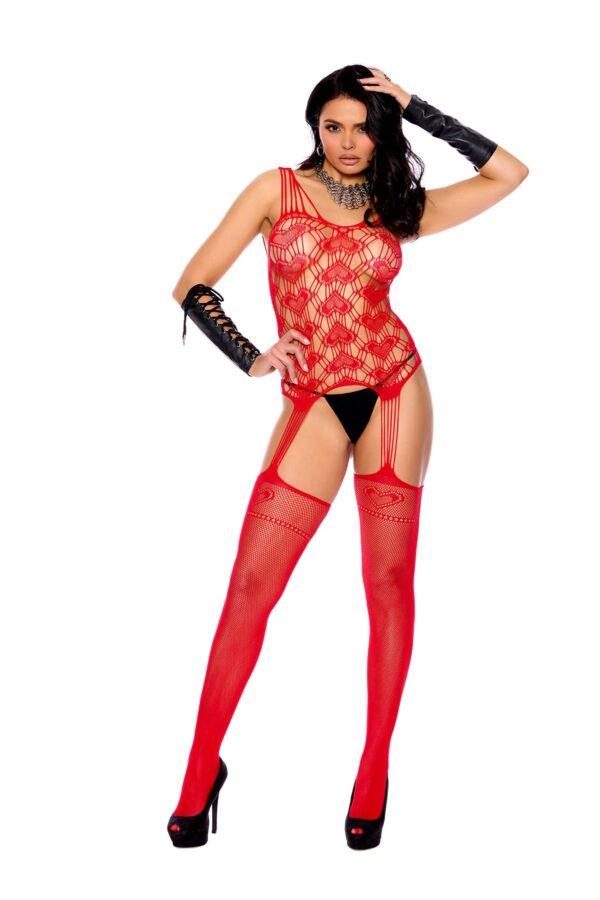 Heart Net Suspender Bodystocking. - 12193
