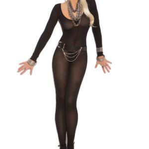 Opaque Long Sleeve Bodystocking with Open Crotch. - 1606
