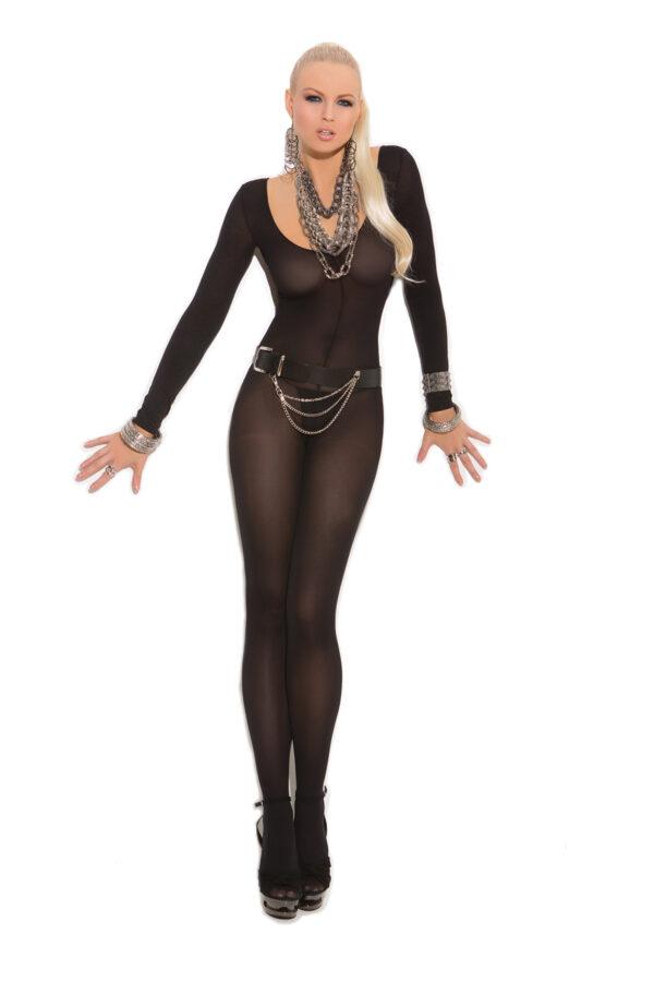 Opaque Long Sleeve Bodystocking with Open Crotch. - 1606