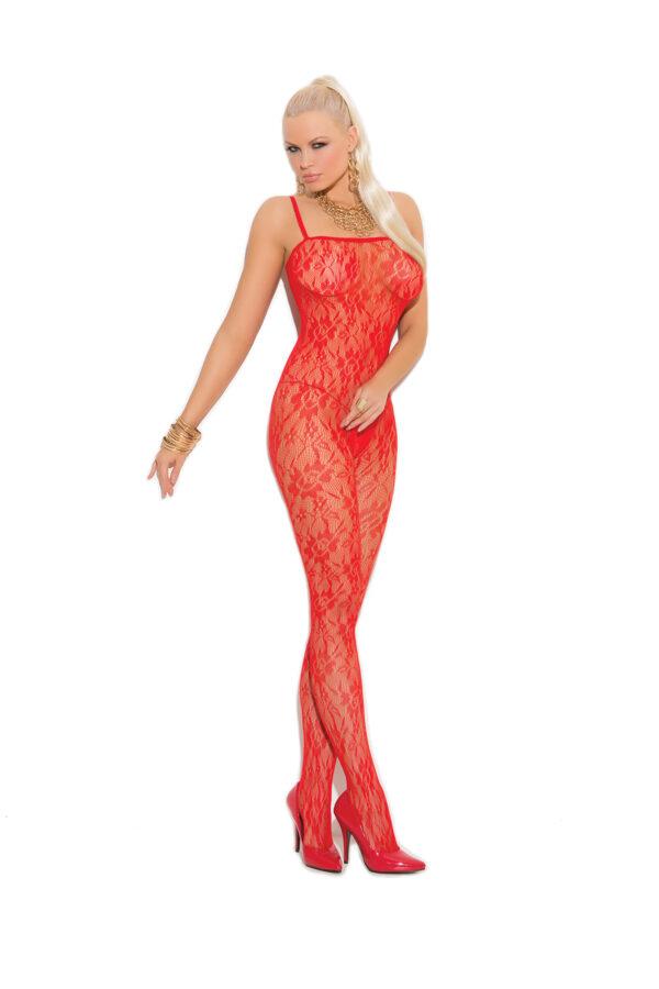 Rose Lace Bodystocking with Open Crotch. - 1610