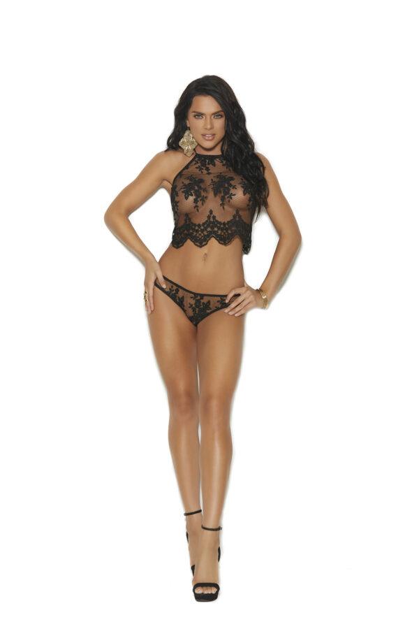 Mesh Halter Neck Cami with Embroidered Detail, Tie… - 3967