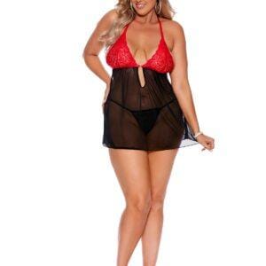 Mesh and Lace Halter Heck Babydoll with Keyhole… - 44179X