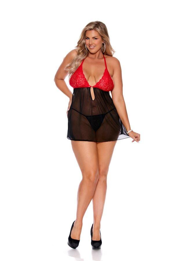 Mesh and Lace Halter Heck Babydoll with Keyhole… - 44179X