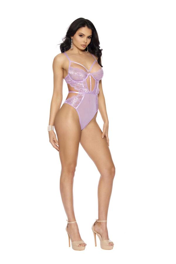 Lace and Mesh Slip on Teddy with Underwire… - 77181