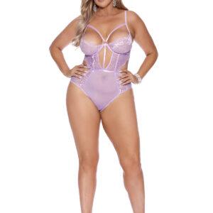 Lace and Mesh Slip on Teddy with Underwire… - 77181X