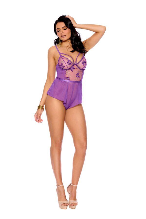 Embroidered Mesh Teddy with Underwire Cups, Strappy Front… - 77201