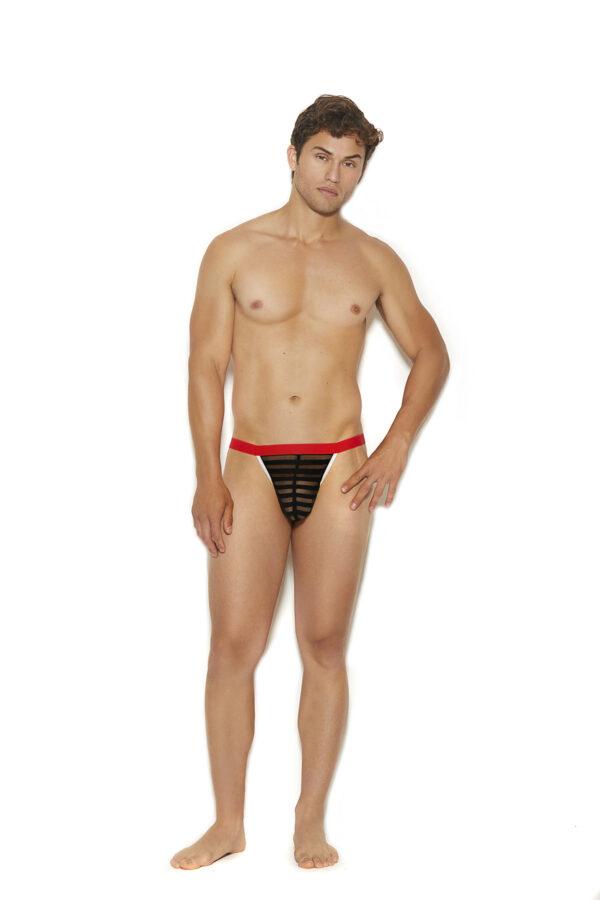 Men's Striped Mesh G-string Pouch. - 82308