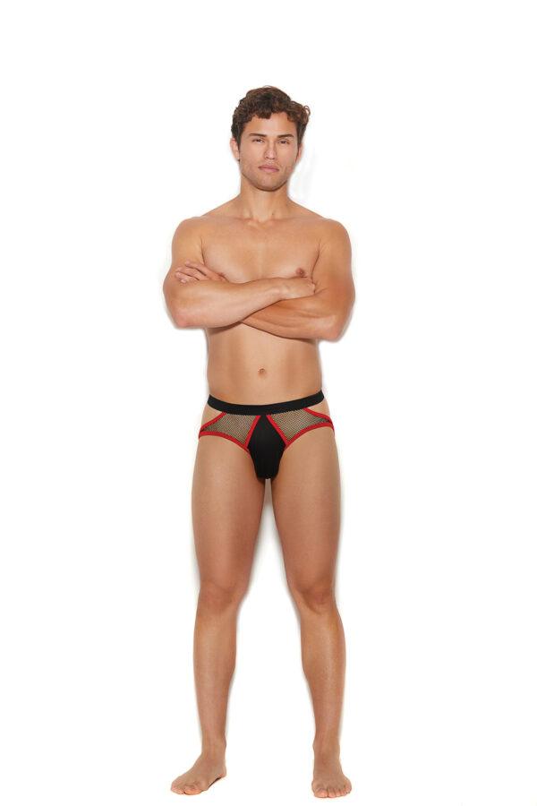 Men's Fishnet and Lycra Jock Strap with Red… - 82313