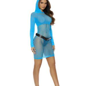 Crochet Long Sleeve Mini Dress with Hood. - 8863