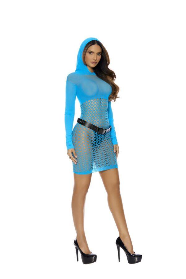 Crochet Long Sleeve Mini Dress with Hood. - 8863