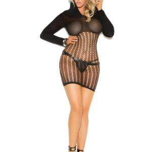 Crochet Long Sleeve Mini Dress with Hood. - 8863Q