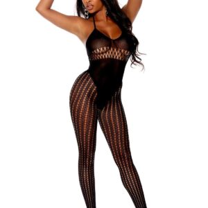 Crochet and Opaque Footless Bodystocking with Open Crotch. - 12077