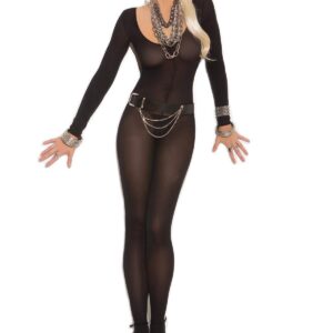 Opaque Long Sleeve Bodystocking with Open Crotch. - 1606